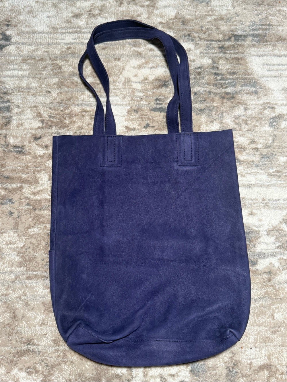 Noonday Collection Navy Suede Tote with Tan Logo Patch
